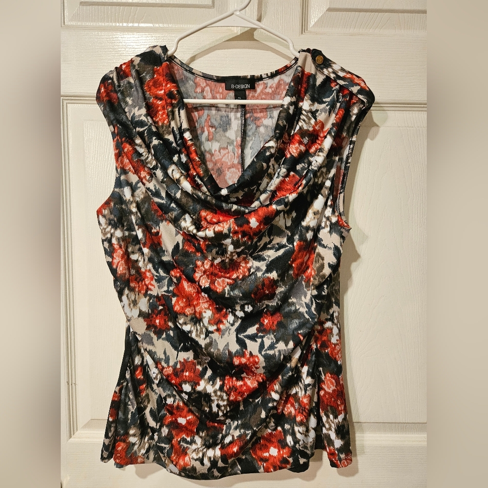 B DESIGN Cowl Neck Floral Blouse - Red and Black